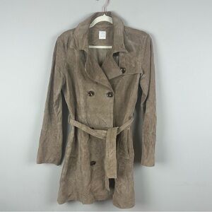 Camaieu Beige Genuine Suede Double Breasted Trench Coat sz 10